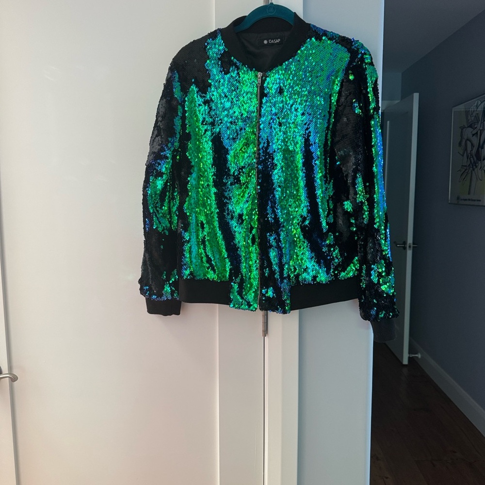 OASAP Shimmering mermaid color flip two tone Sequin bomber zip Jacket size L